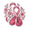 (2 Pack) Breast Cancer Stickers - Awareness Ribbon Boxing Gloves - Floral Support Decals- 5" On Longest Side - Sticks to Smooth Flat Surfaces - Made in USA - BMCS16797