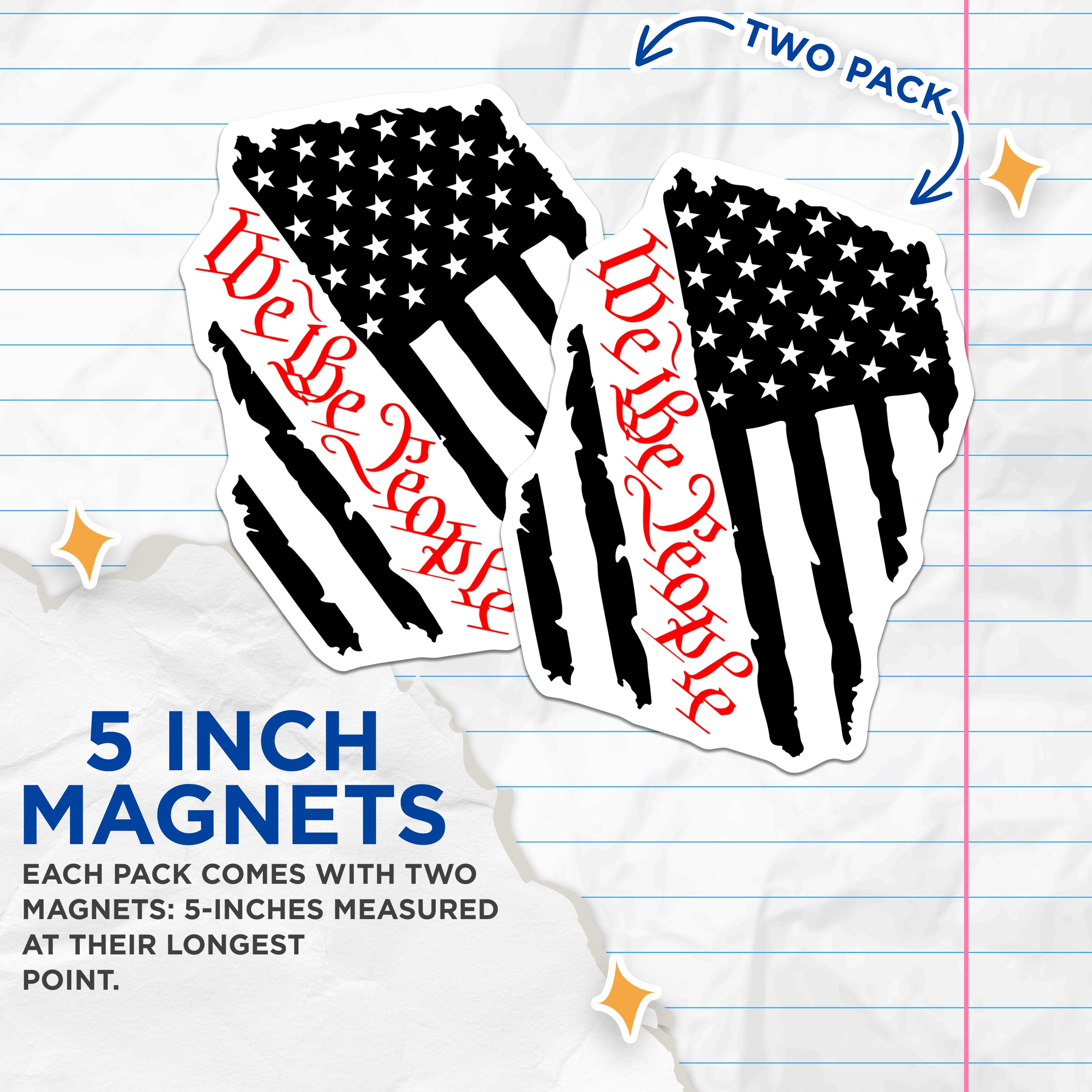 (2 Pack) We The People Magnets - Distressed American Flag - Constitutional Freedom Decor - 5 Inches On Longest Side - Thick Durable Magnet - Made in USA - MAG39443