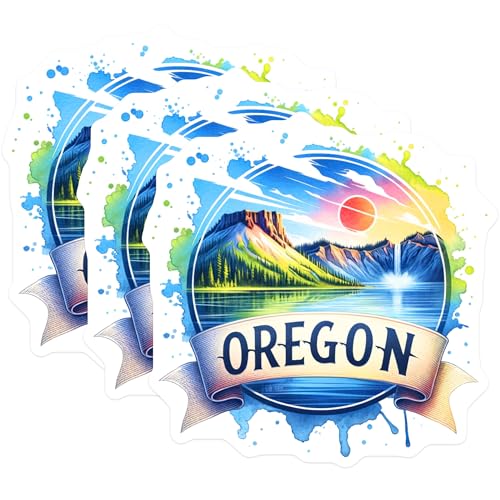 (3 Pack) Oregon Decals - State Pride - Watercolor Art- 3 Inches On Longest Side - Easy Peel & Apply - Made in USA - 3MCS5424