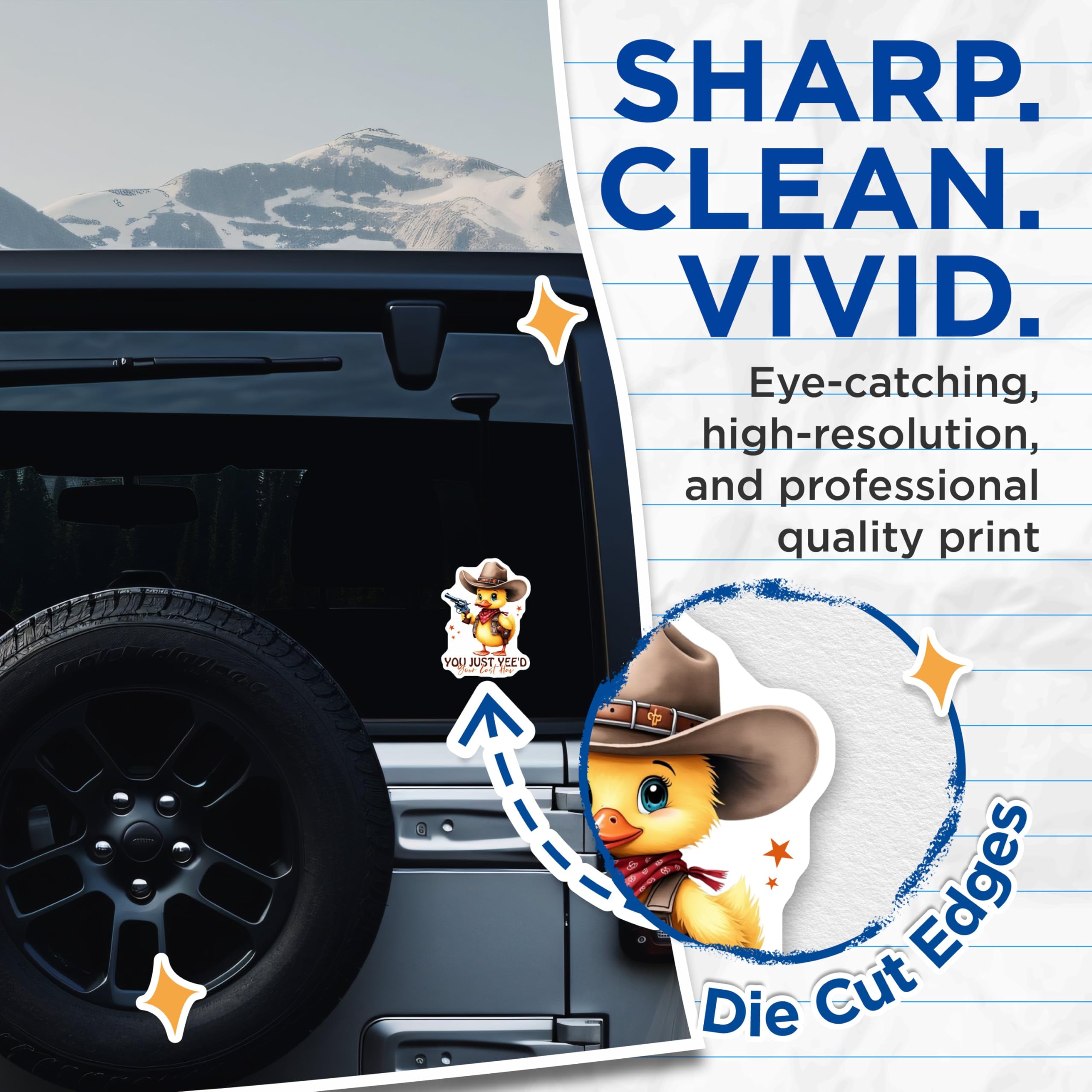 (2 Pack) Cute Duck Stickers - Cowboy Duck Decals - Funny Duck Meme Stickers - 5" On Longest Side - Sticks to Smooth Flat Surfaces - Made in USA - BMCS4244
