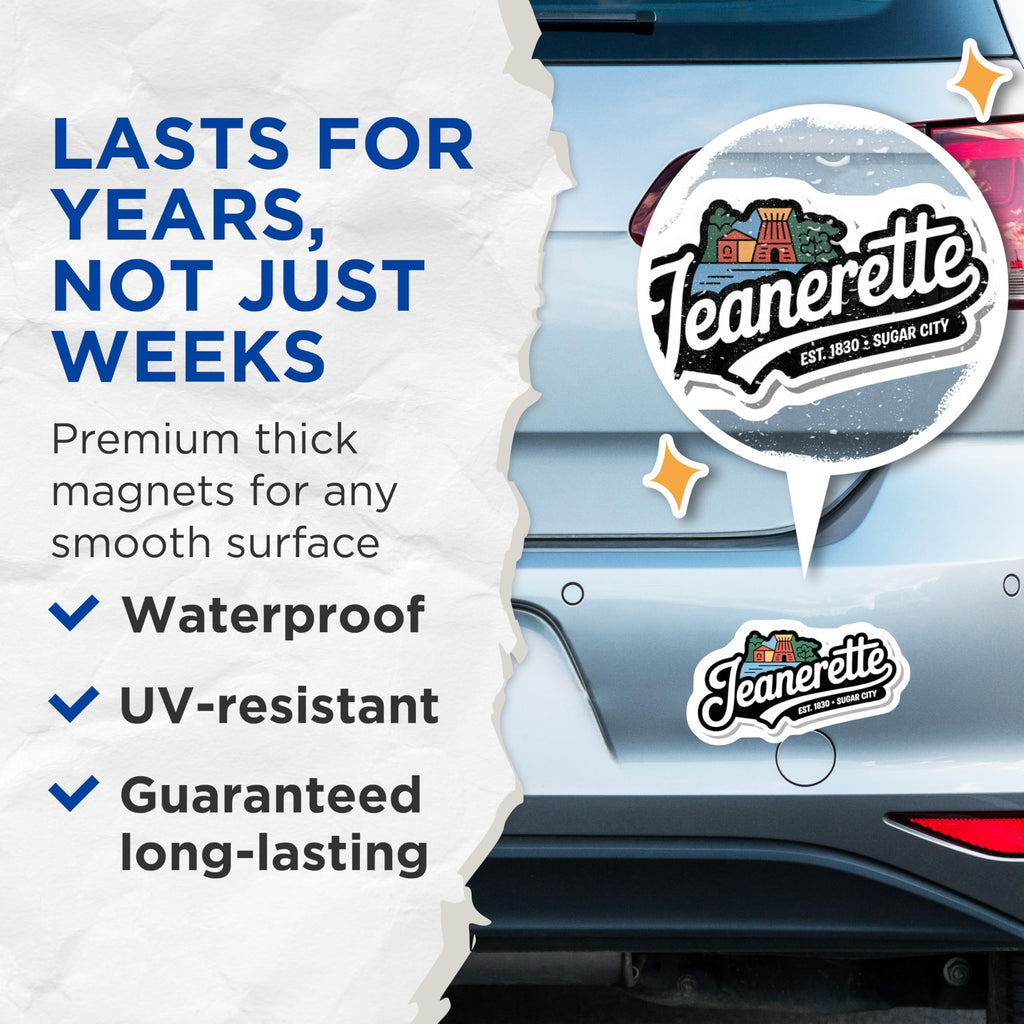 (2 Pack) Jeanerette Louisiana Magnets - Sugar City Souvenir - Town Landmark Decor - 5" On Longest Side - Premium Magnet - for Cars, Refrigerators, Toolboxes, Lockers - Made in USA - MAG18354