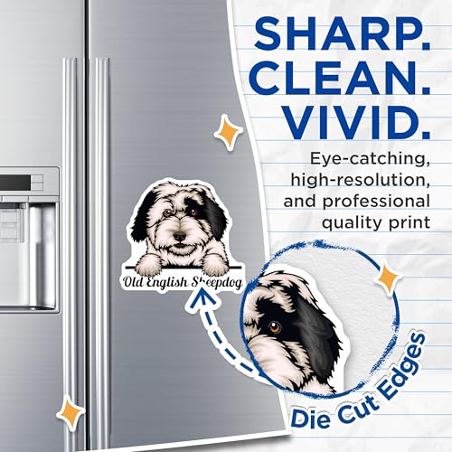 (2 Pack) Old English Sheepdog Magnets - Dog Fridge Magnet - Pet Lover Dog Breed Magnet - 5" On Longest Side - for Cars, Fridges, Toolboxes - Made in USA - MAG4231