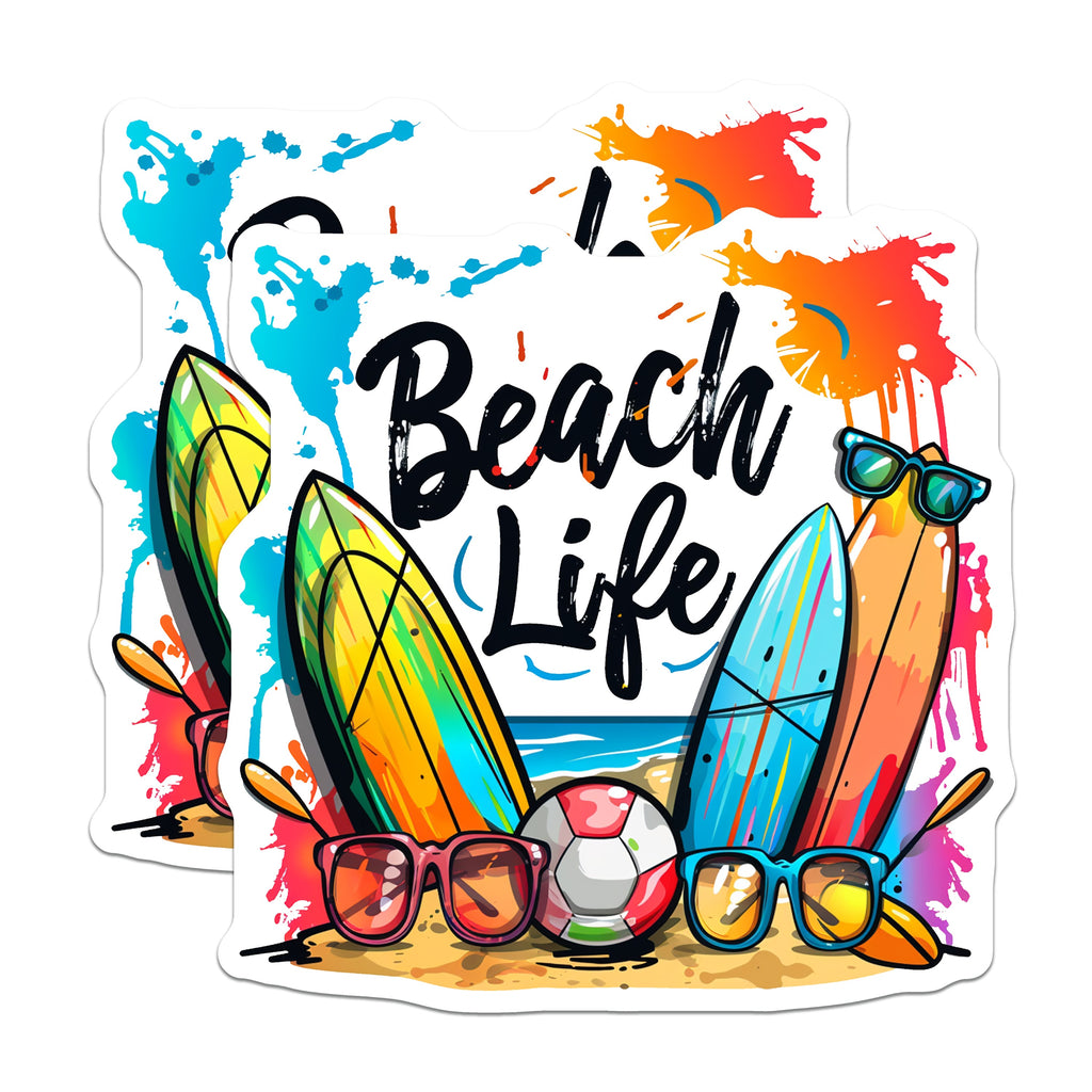 (2 Pack) Beach Life Magnets - Summer Vibes Decor - Ocean Lover Art - Surfboard Vacation Souvenir - 5 Inches On Longest Side - Thick Durable Magnet - Made in USA - MAG37447