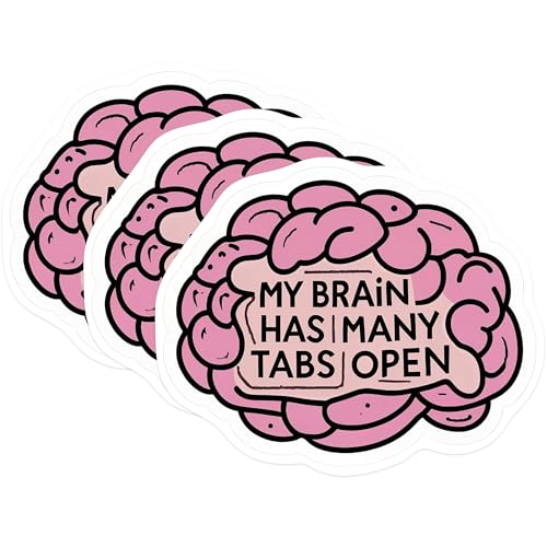 (3 Pack) Many Tabs Open Brain Decals - Funny Brains - Laptop Decals - 3 Inches On Longest Side - Easy Peel & Apply - Made in USA - 3MCS0549