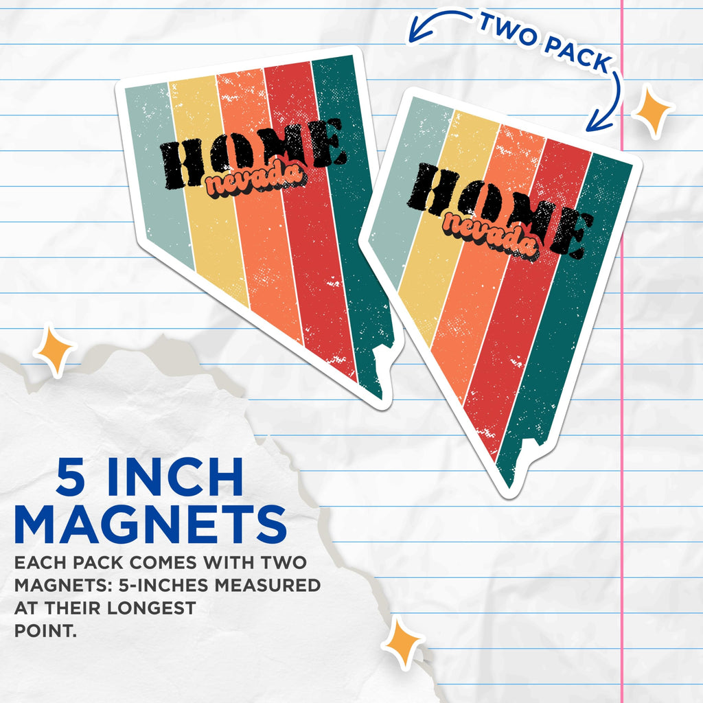 (2 Pack) Nevada Home Magnets - Retro State Pride - Vintage Style Souvenir - 5 Inches On Longest Side - Thick Durable Magnet - Made in USA - MAG21872
