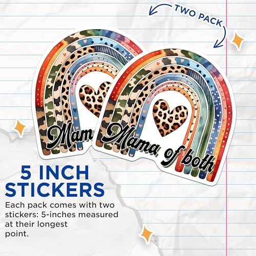 (2 Pack) Mama of Both Stickers - Rainbow Heart - Mom Pride Decals - 5" On Longest Side - Sticks to Smooth Flat Surfaces - Made in USA - BMCS8190