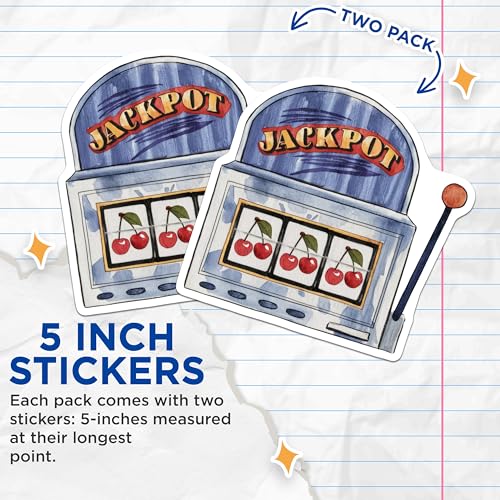 (2 Pack) Slot Machine Stickers - Jackpot Stickers - Gambling Themed Stickers - 5" On Longest Side - Sticks to Smooth Flat Surfaces - Made in USA - BMCS6557