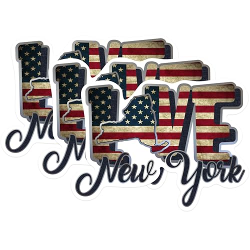 (3 Pack) New York Decals - Love New York - American Flag Decal - 3 Inches On Longest Side - Easy Peel & Apply - Made in USA - 3MCS0323