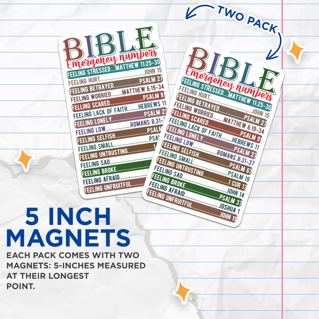 (2 Pack) Bible Emergency Numbers Magnets - Scripture Verse Magnet - Christian Faith Inspiration - Religious Decor - 5 Inches On Longest Side - Thick Durable Magnet - Made in USA - MAG20013