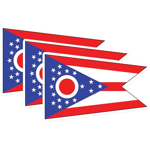 (3 Pack) Ohio State Flag Decals - Buckeye State Pride - Laptop Decals - 3 Inches On Longest Side - Easy Peel & Apply - Made in USA - 3MCS0207