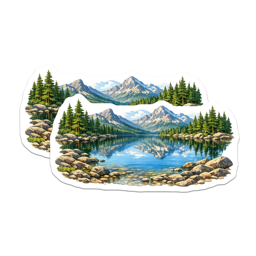 (2 Pack) Scenic Mountain Lake Magnets - Nature Landscape Art - Wilderness Decor - Peaceful View - 5 Inches On Longest Side - Thick Durable Magnet - Made in USA - MAG39192