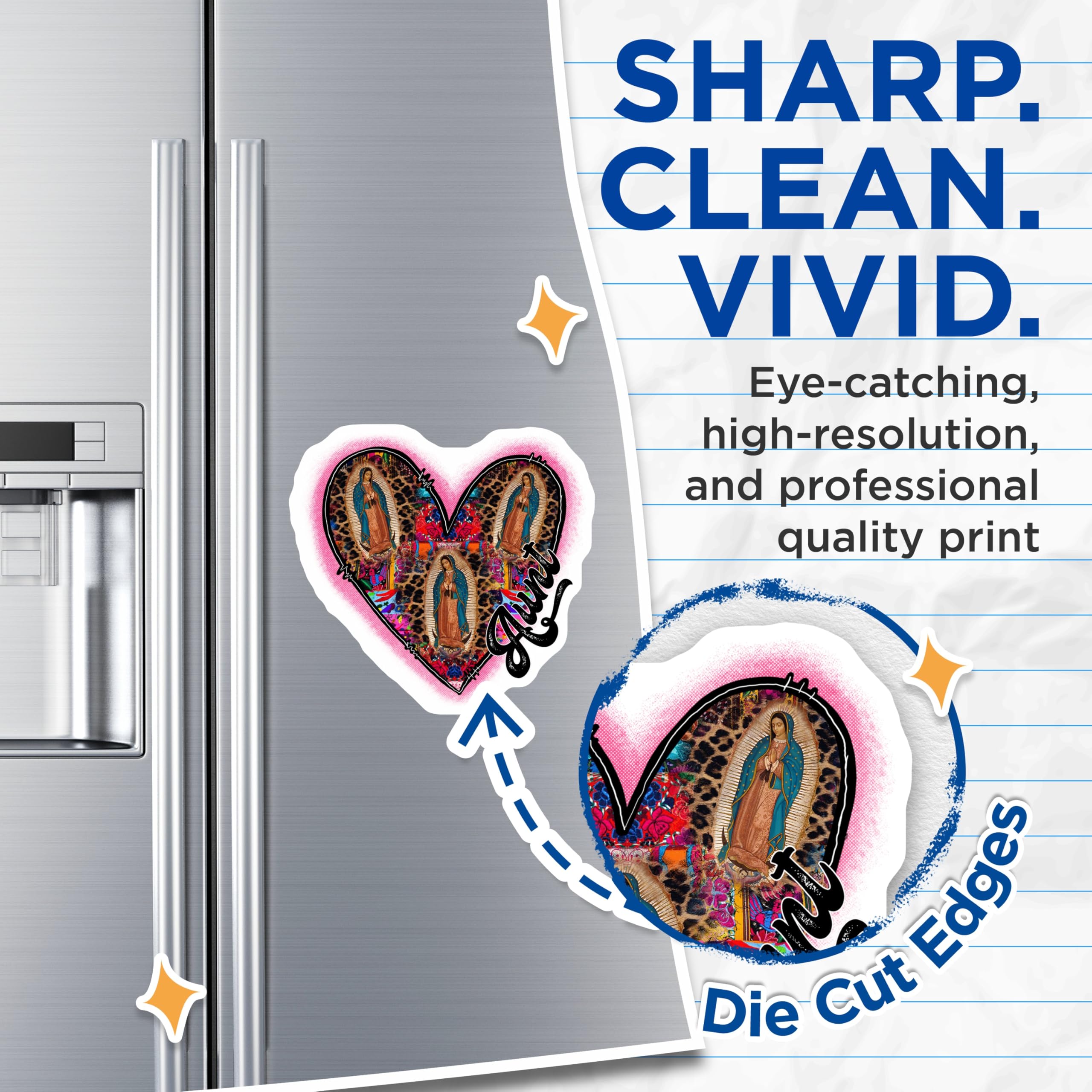 (2 Pack) Our Lady of Guadalupe Magnets - Virgen De Guadalupe Art - Leopard Print Religious Heart - Catholic Kitchen Decor - 5 Inches On Longest Side - Thick Durable Magnet - Made in USA - MAG29931