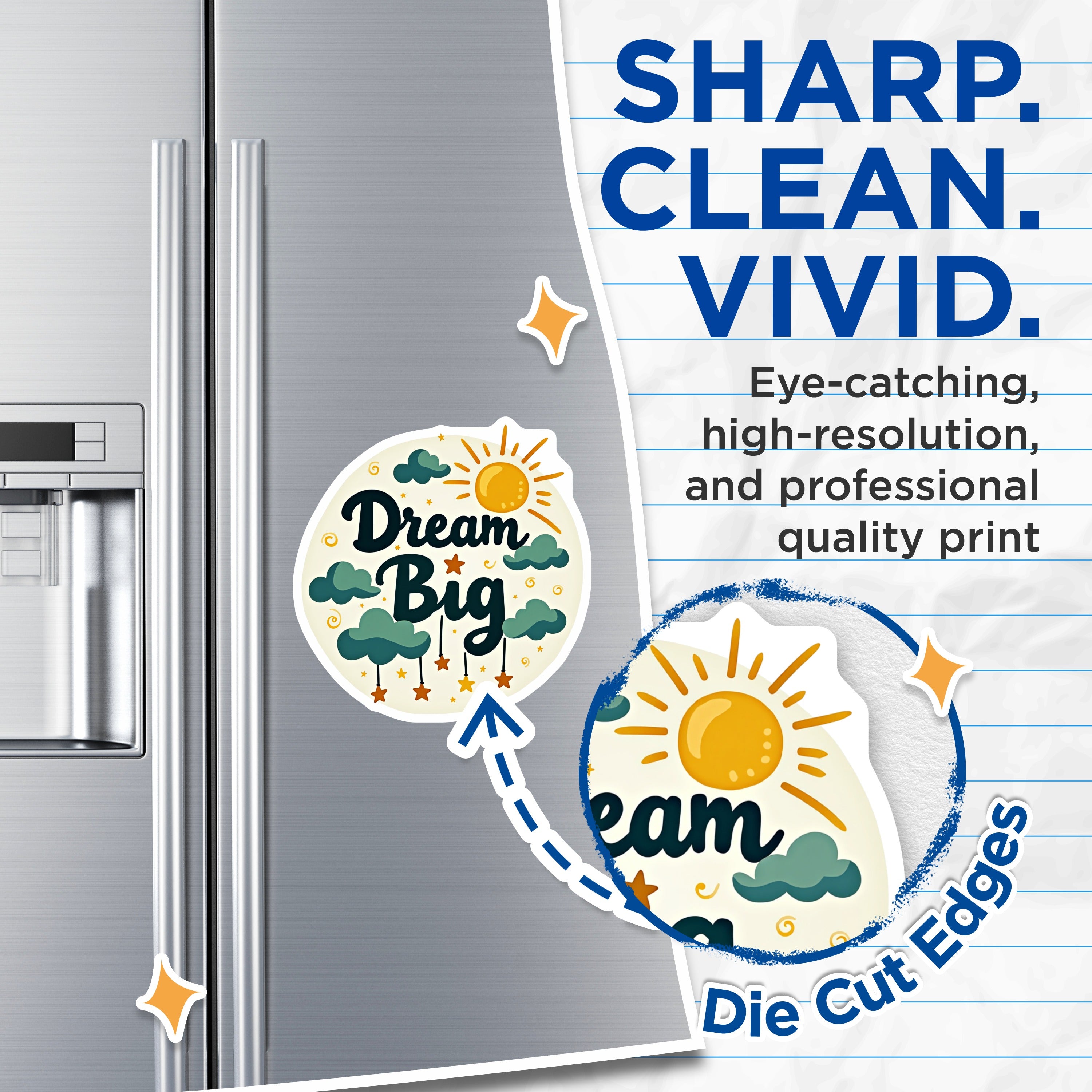 (2 Pack) Dream Big Magnets - Inspirational Fridge Decor - Motivational Message - Kids Room Decor - Positive Affirmation - Sun Cloud Stars - 5" - Durable Magnet - Made in USA - MAG37618