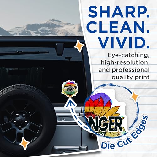 (2 Pack) Stronger Than The Storm Stickers - Motivational Quote Sticker - Inspirational Sunflower Art - 5" On Longest Side - Sticks to Smooth Flat Surfaces - Made in USA - BMCS5686