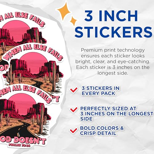 (3 Pack) When All Else Fails Decals - Christian Decal - Desert Landscape Decal - 3 Inches On Longest Side - Easy Peel & Apply - Made in USA - 3MCS0934