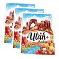 (3 Pack) Utah State Decals - Arches National Park - Autumn Landscape- 3 Inches On Longest Side - Easy Peel & Apply - Made in USA - 3MCS5073