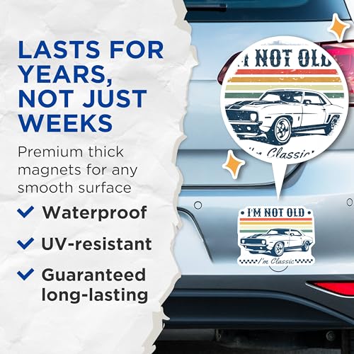 (2 Pack) I'm Not Old I'm Classic Magnets - Vintage Car Magnets - Funny Retro Magnets - 5" On Longest Side - for Cars, Refrigerators, Toolboxes, Lockers - Made in USA BMCS3421