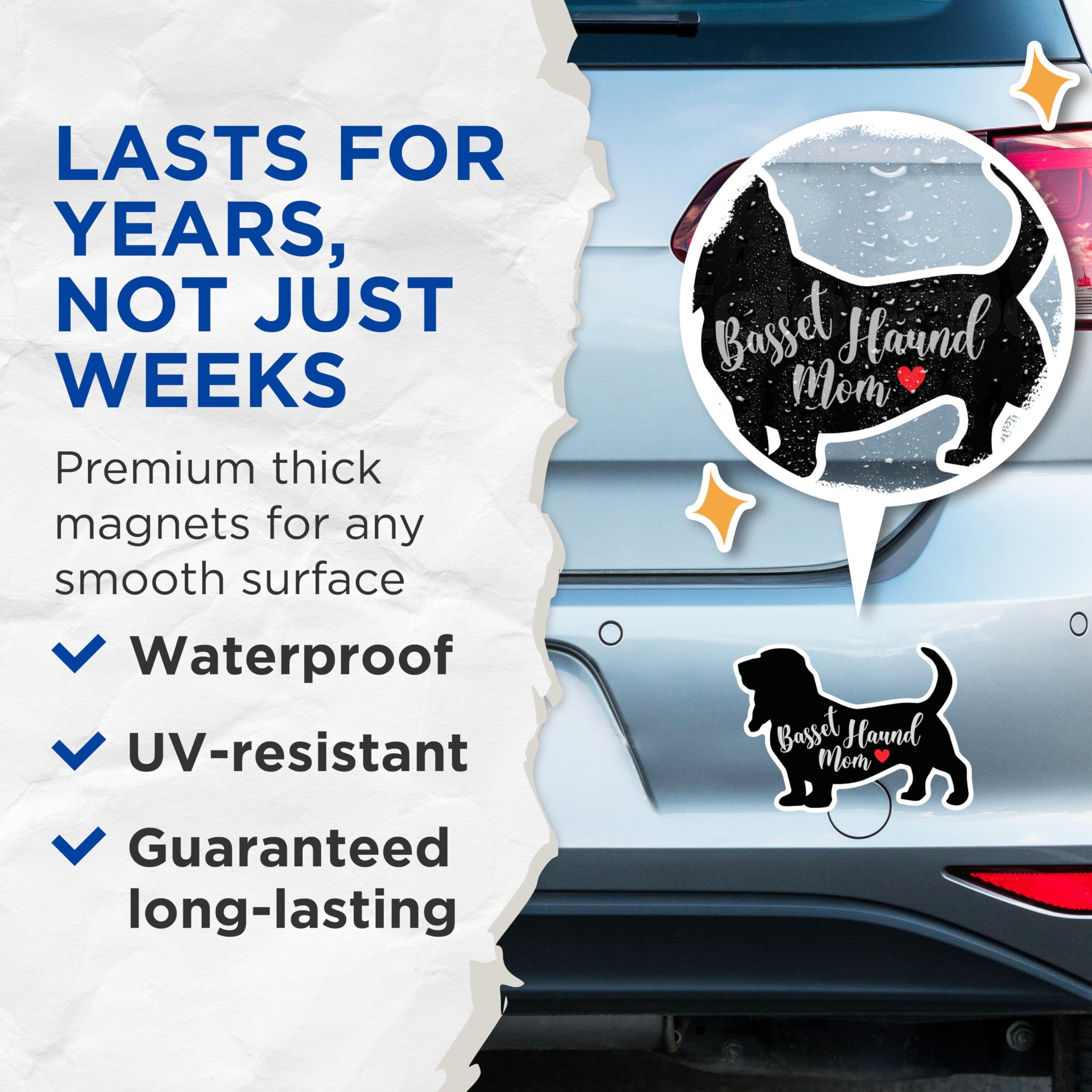 (2 Packs) Basset Hound Mom Magnets - Basset Hound Mom Dog Breed Magnets - 5 Inches On Longest Side - Premium Magnet - for Fridges, Toolboxes, Cars - Made in USA - MAG2453