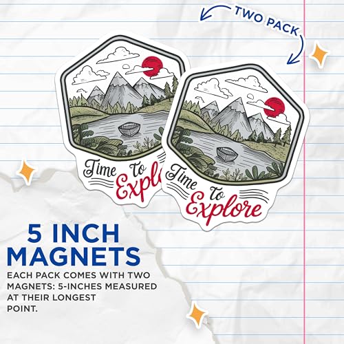 (2 Pack) Time to Explore Magnets - Nature Adventure - Hiking Scene - Mountain Magnet - Outdoor Exploration - 5" On Longest Side - for Cars, Fridges, Toolboxes - Made in USA - MAG4061