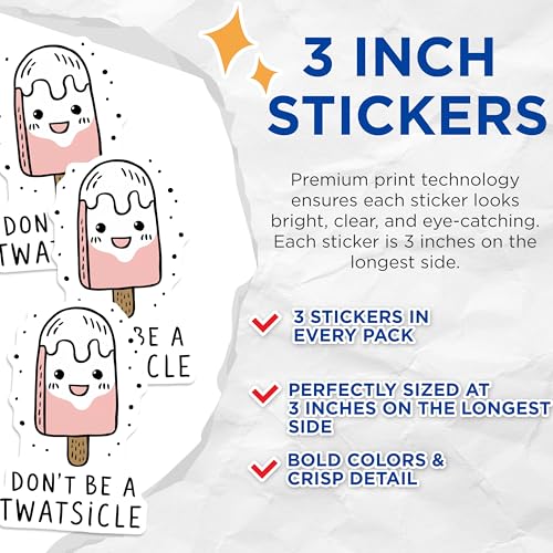 (3 Pack) Twatsicle Decals - Funny Rude - Sarcastic Sticker - 3 Inches On Longest Side - Easy Peel & Apply - Made in USA - 3MCS7438