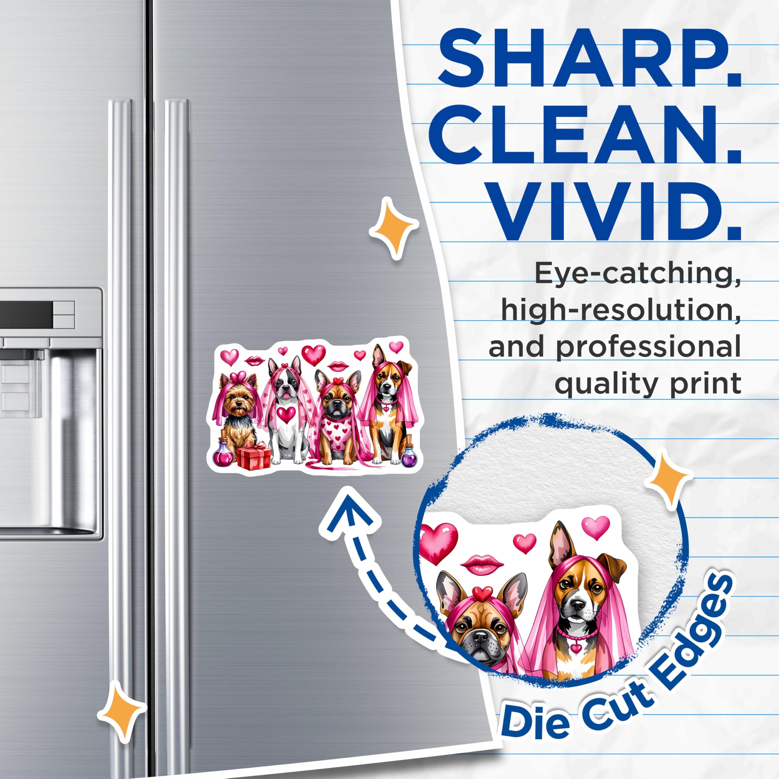 (2 Pack) Cute Dog Magnets - Valentine Dogs - Puppy Love Decor - Pet Lover Fridge Accessories - Romantic Animal Art - 5 Inches On Longest Side - Thick Durable Magnet - Made in USA - MAG25257