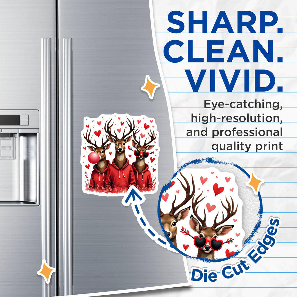 (2 Pack) Cool Deer Magnets - Valentine Heart Sunglasses - Bubblegum Animal Fridge Decor - 5 Inches On Longest Side - Thick Durable Magnet - Made in USA - MAG36443