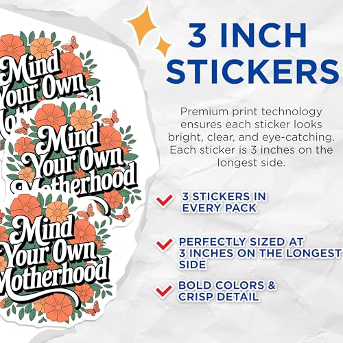 (3 Pack) Motherhood Quote Decals - Floral Laptop Decal - Butterfly Stickers - 3 Inches On Longest Side - Easy Peel & Apply - Made in USA - 3MCS2686