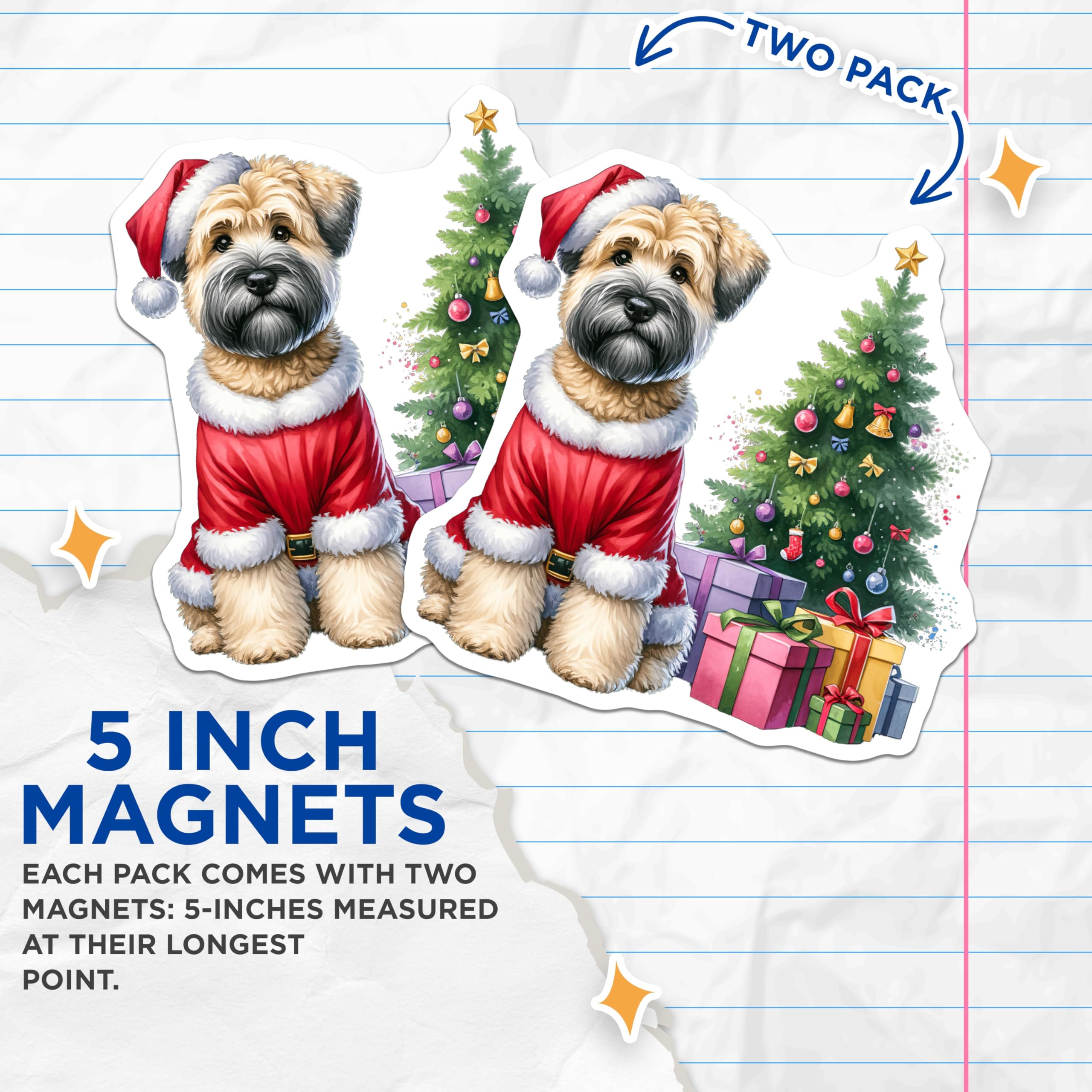(2 Pack) Wheaten Terrier Magnets - Christmas Santa Dog Decor - Holiday Pet Lover Puppy Art - 5 Inches On Longest Side - Thick Durable Magnet - Made in USA - MAG28615