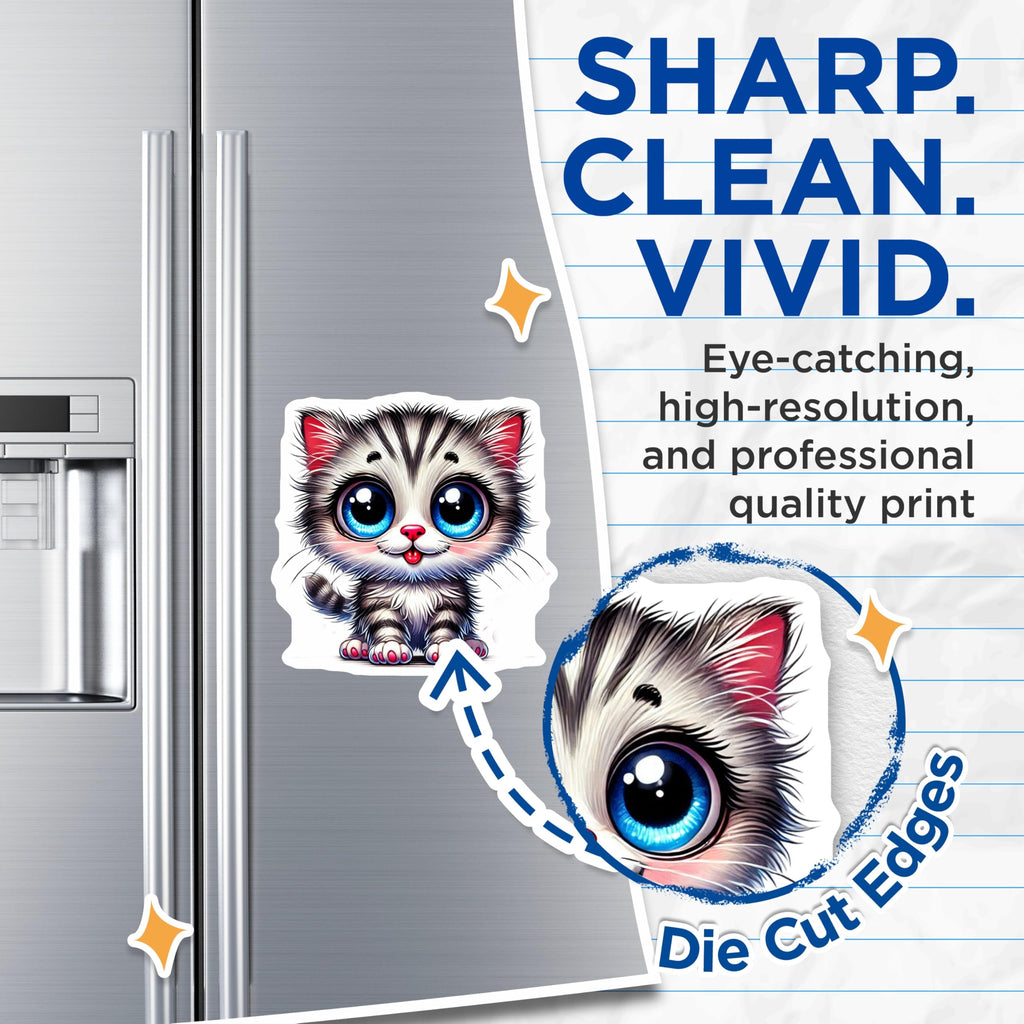 (2 Pack) Cute Kitten Magnets - Cartoon Cat Decor - Refrigerator Magnets - 5" On Longest Side - Premium Magnet - for Cars, Refrigerators, Toolboxes, Lockers - Made in USA - MAG16413