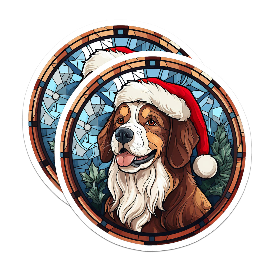 (2 Pack) Bernese Mountain Dog Christmas Magnets - Santa Hat Pet Decor - Stained Glass Holiday Art - 5 Inches On Longest Side - Thick Durable Magnet - Made in USA - MAG27235