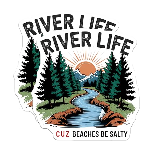 (2 Pack) River Life Stickers - Outdoor Adventure - Nature Lover Decal - 5" On Longest Side - Sticks to Smooth Flat Surfaces - Made in USA - BMCS9179