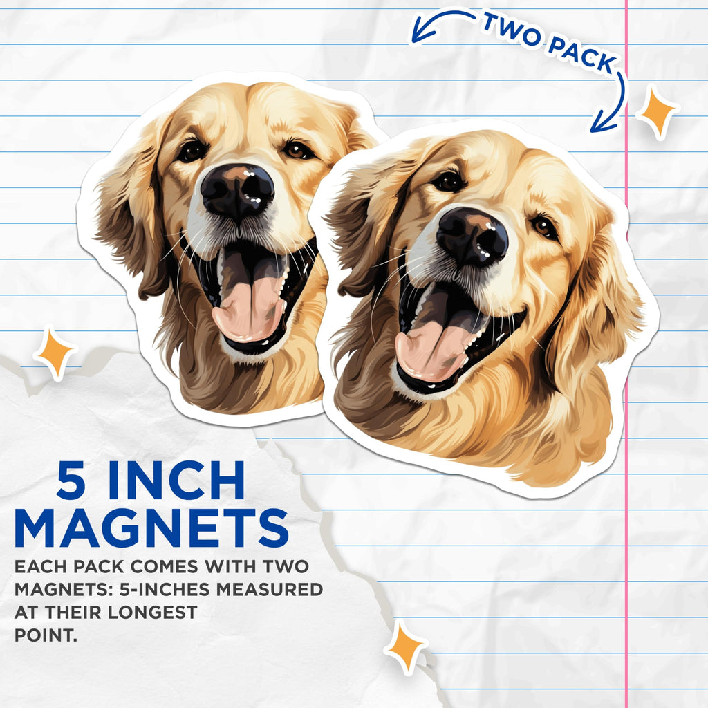 (2 Pack) Golden Retriever Dog Magnets - Happy Dog Face - Dog Mom Home Decor - 5 Inches On Longest Side - Thick Durable Magnet - Made in USA - MAG25645