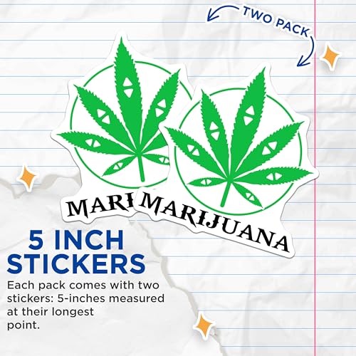 (2 Pack) Marijuana Leaf Stickers - Cannabis Plant Decal - 5" On Longest Side - Sticks to Smooth Flat Surfaces - Made in USA - BMCS9000 - BMCS9000