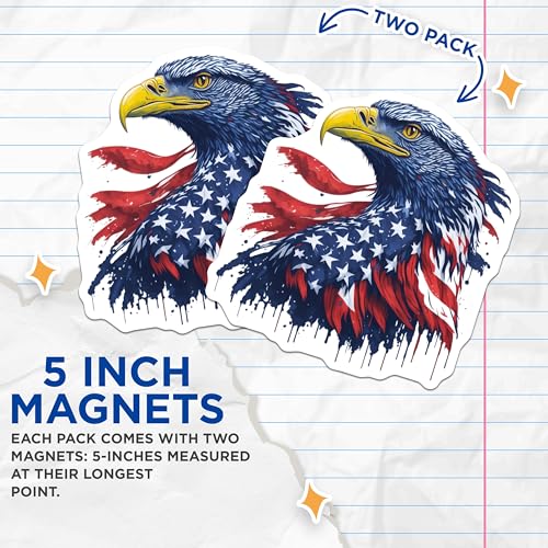 (2 Pack) American Flag Eagle Magnets - Patriotic Magnet - Bald Eagle Decal - 5" On Longest Side - for Cars, Fridges, Toolboxes - Made in USA - MAG6763