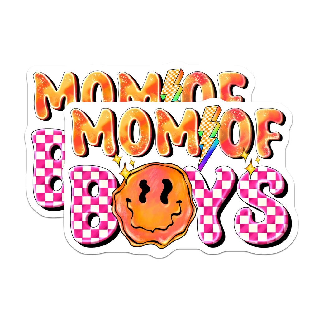 (2 Pack) Mom of Boys Magnets - Retro Smiley Face Checkerboard Lightning - Boy Mama Motherhood Decor - 5 Inches On Longest Side - Thick Durable Magnet - Made in USA - MAG25937