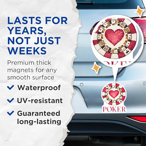 (2 Pack) Poker Magnets - Heart Card - Casino Game - Playing Card - 5" On Longest Side - for Cars, Fridges, Toolboxes - Made in USA - MAG6587