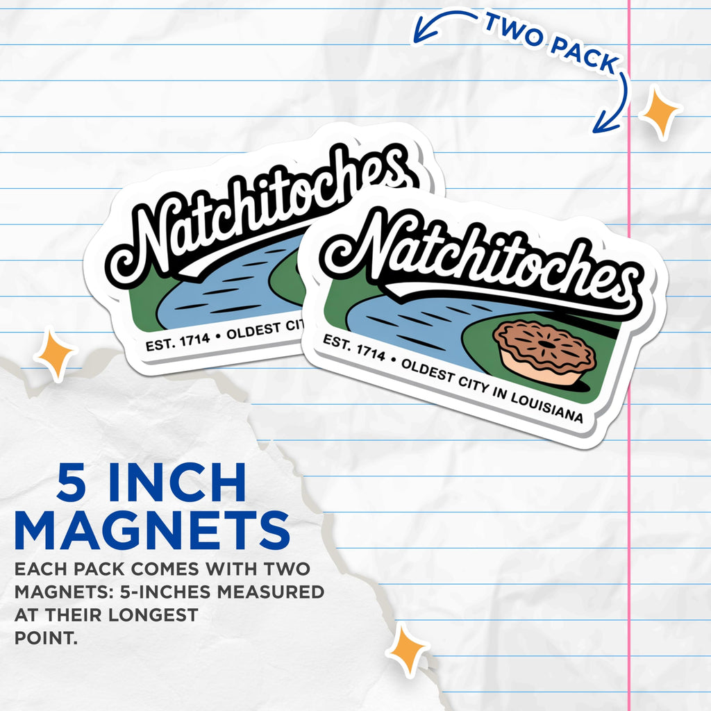 (2 Pack) Natchitoches Louisiana Magnets - Oldest City - Louisiana Travel Fridge Decor - 5" On Longest Side - Premium Magnet - for Cars, Refrigerators, Toolboxes, Lockers - Made in USA - MAG18161