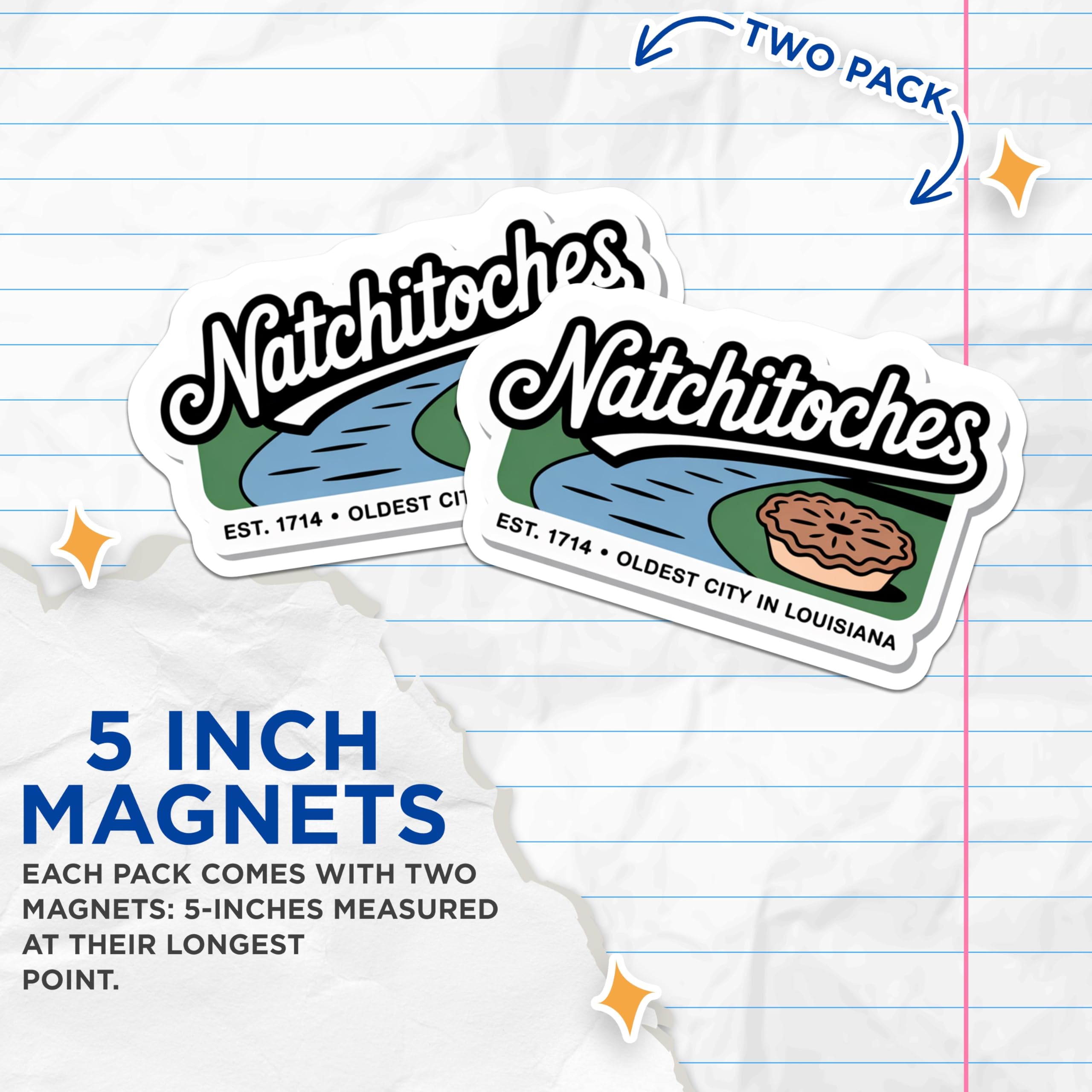 (2 Pack) Natchitoches Louisiana Magnets - Oldest City - Louisiana Travel Fridge Decor - 5" On Longest Side - Premium Magnet - for Cars, Refrigerators, Toolboxes, Lockers - Made in USA - MAG18161