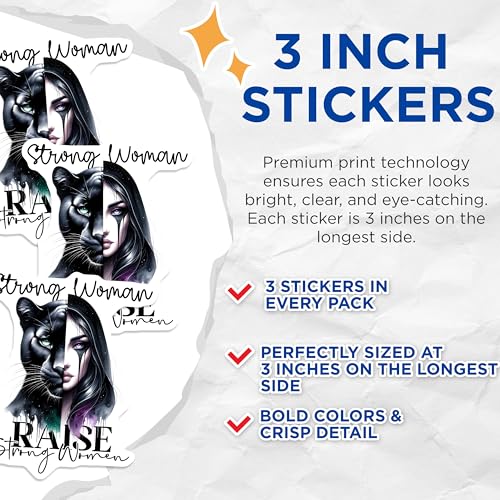 (3 Pack) Strong Woman Decals - Raise Strong Women - Panther Decals - 3 Inches On Longest Side - Easy Peel & Apply - Made in USA - 3MCS7996