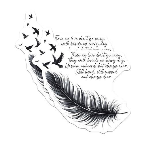 (2 Pack) Those We Love Feather Stickers - Memorial Saying - Remembrance Quote Decal - 5" On Longest Side - Sticks to Smooth Flat Surfaces - Made in USA - BMCS7557