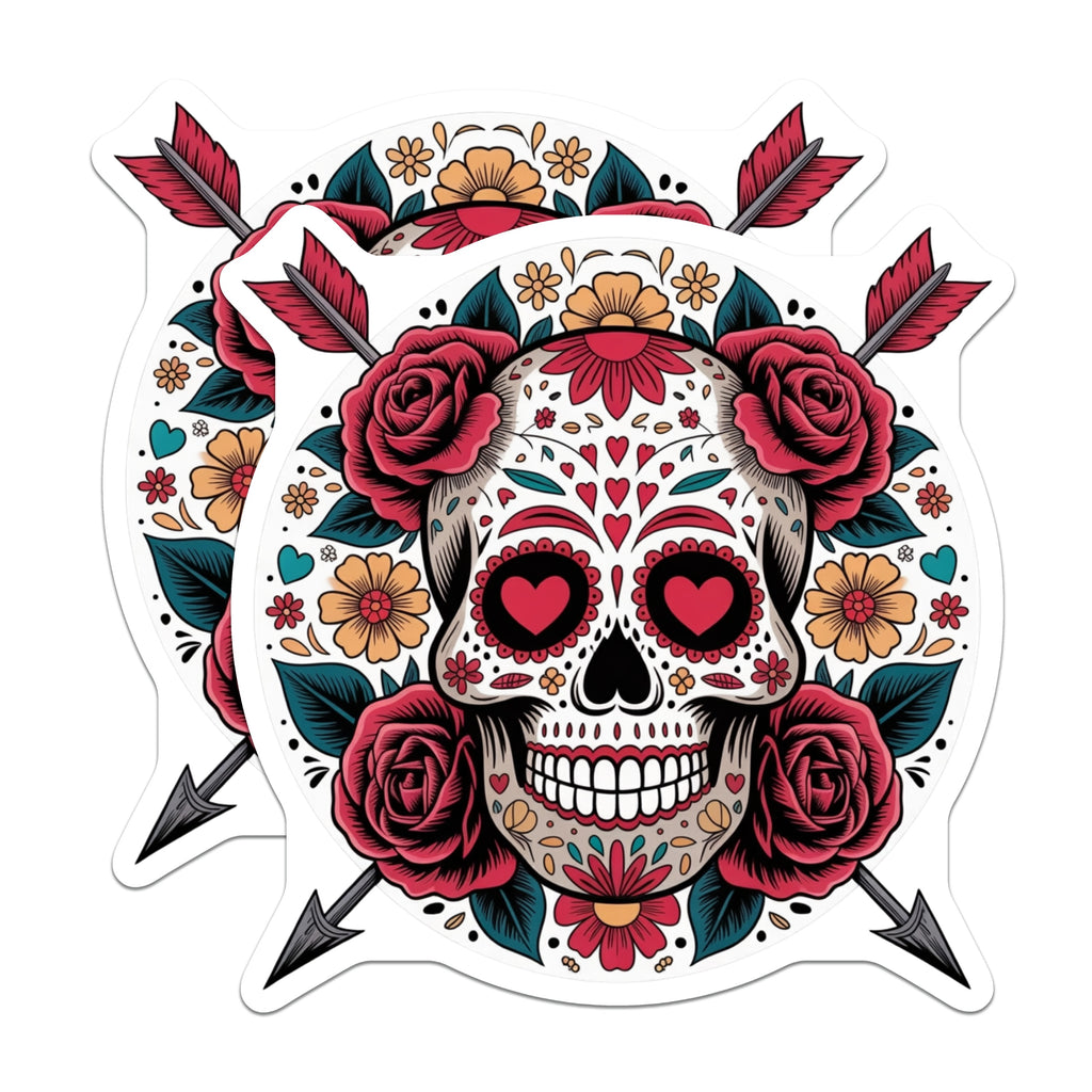 (2 Pack) Sugar Skull Rose Magnets - Dia de Los Muertos Decor - Romantic Gothic Skull Art - 5 Inches On Longest Side - Thick Durable Magnet - Made in USA - MAG39687
