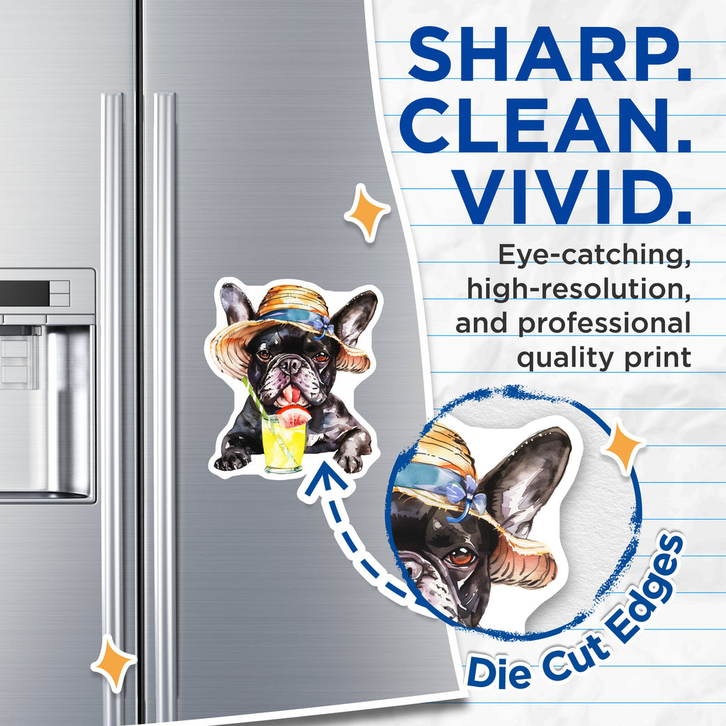 (2 Pack) French Bulldog Magnets - Straw Hat Summer Dog - Dog Mom Kitchen Decor - 5 Inches On Longest Side - Thick Durable Magnet - Made in USA - MAG36809