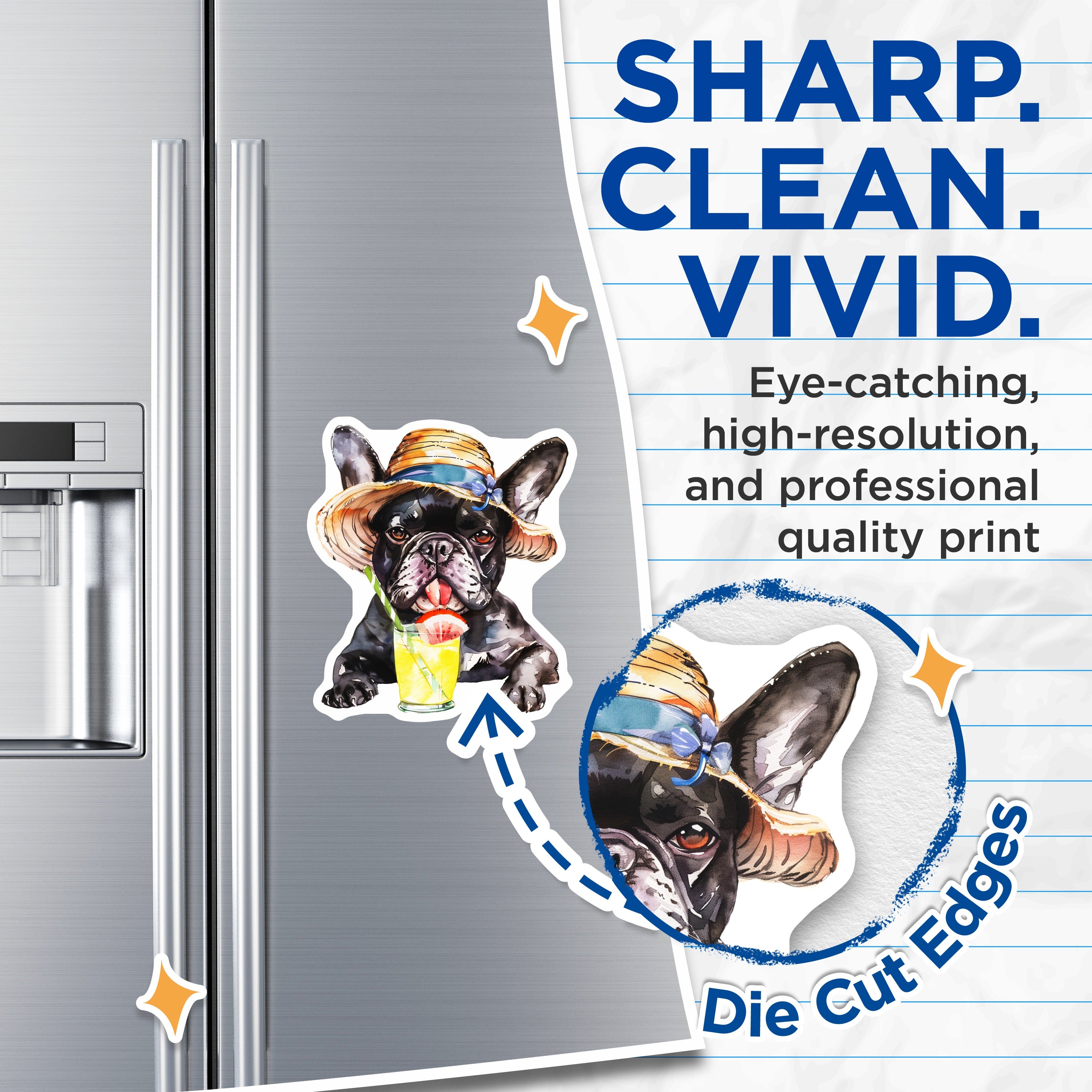 (2 Pack) French Bulldog Magnets - Straw Hat Summer Dog - Dog Mom Kitchen Decor - 5 Inches On Longest Side - Thick Durable Magnet - Made in USA - MAG36809