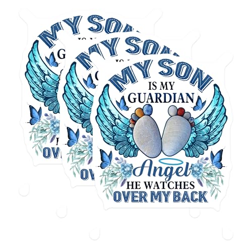 (3 Pack) My Son Guardian Angel Decals - Memorial Decals - Remembrance Loss of Son Decal - 3 Inches On Longest Side - Easy Peel & Apply - Made in USA - 3MCS4892