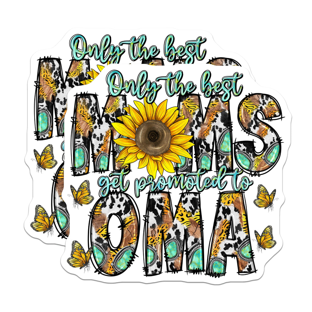 (2 Pack) Oma Magnets - Sunflower Grandma Promotion Decor - Best Moms Leopard Cow Print Butterfly Turquoise Art - 5 Inches On Longest Side - Thick Durable Magnet - Made in USA - MAG23873