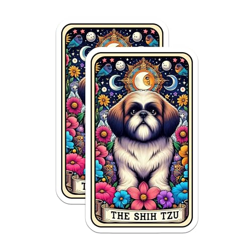 (2 Pack) Shih Tzu Dog Stickers - Cute Animal Stickers - Floral Design Stickers for Laptops Notebooks - 5" On Longest Side - Sticks to Smooth Flat Surfaces - Made in USA - BMCS5306