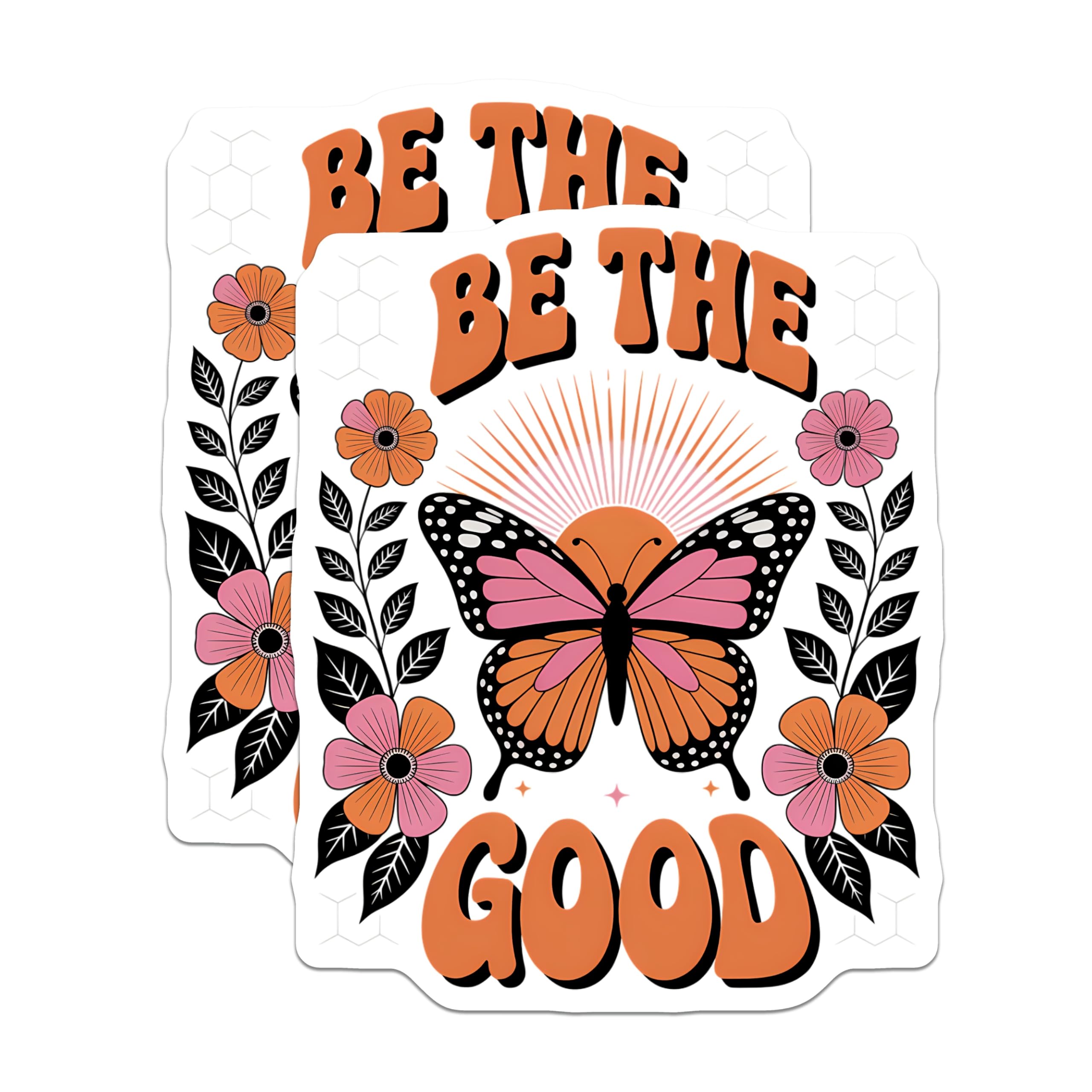 (2 Pack) Be The Good Positive Quote Magnets - Groovy Butterfly Floral Decor - Inspirational Hippie Refrigerator Art - 5 Inches On Longest Side - Thick Durable Magnet - Made in USA - MAG20797