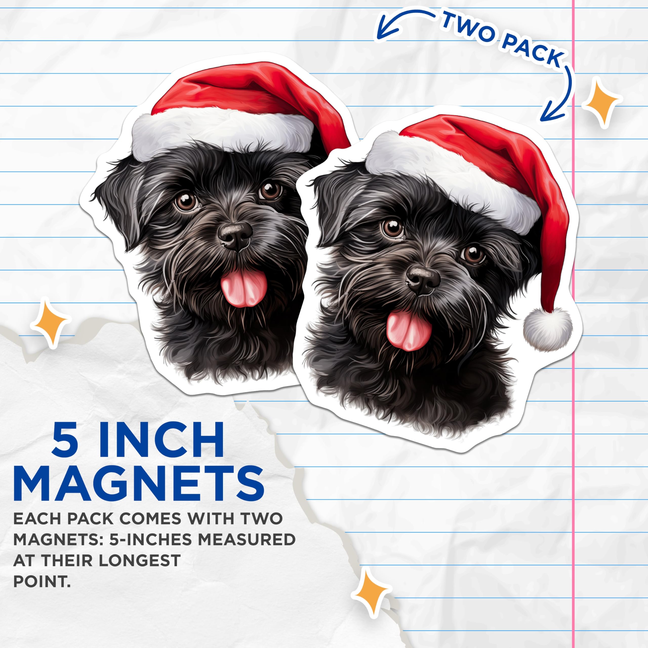 (2 Pack) Christmas Dog Magnets - Santa Hat Puppy - Holiday Pet Decor - 5 Inches On Longest Side - Thick Durable Magnet - Made in USA - MAG30586