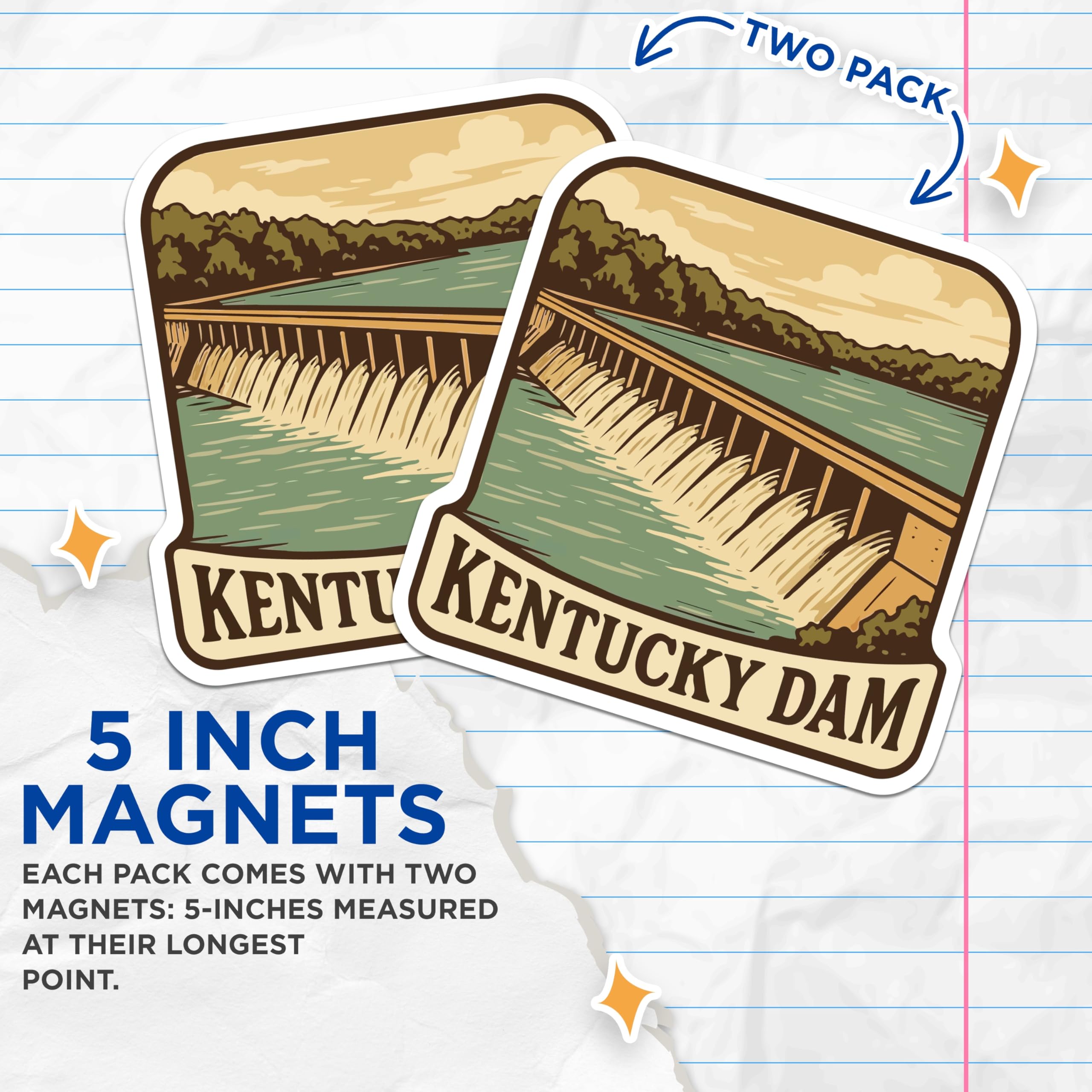 (2 Pack) Kentucky Dam Magnets - Vintage Kentucky Travel Art - Lake Barkley Region Souvenir - Scenic USA Landmark - 5 Inches On Longest Side - Thick Durable Magnet - Made in USA - MAG19613