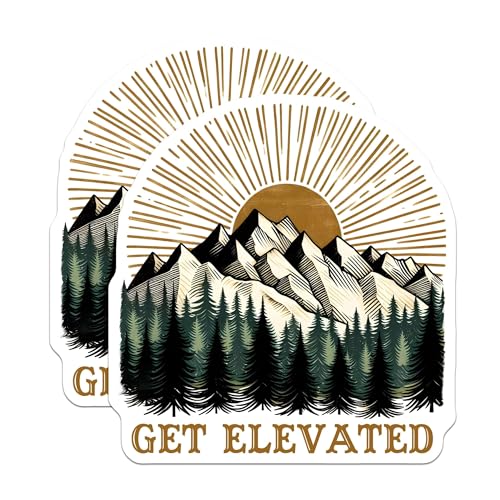 (2 Pack) Get Elevated Magnets - Inspirational Quote Magnets - Mountain Hiking Adventure Magnets - 5" On Longest Side - for Cars, Refrigerators, Toolboxes, Lockers - Made in USA BMCS3268